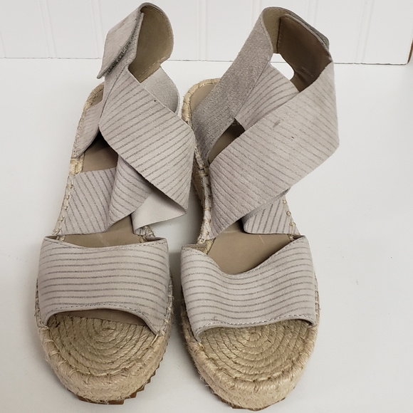 Eileen Fisher Willow Espadrille Wedge Sandals Velcro Striped Suede Straps Size 7 - Picture 2 of 7